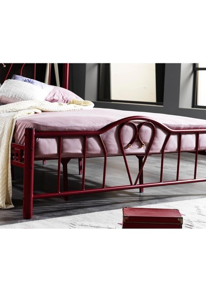 Orkide Tek Kişilik Ferforje Tarz Bordo Metal Karyola 100X200