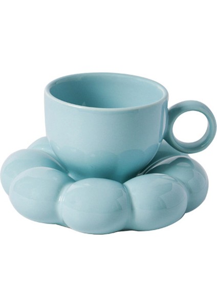 Kahve Kupası ve Tabağı Tutamaklı Porselen Öne Çıkan Kaymaz Fotoğraf Pervane Pürüzsüz Jant Mavisi (Yurt Dışından)