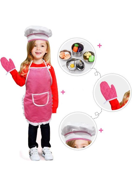 3X4PCS Kids Kitchen, Önlük ve Şef Şapkası, Fırın Eldiveni, Sıcak Ped ile Oyuncak Oyuncaklar (Yurt Dışından)