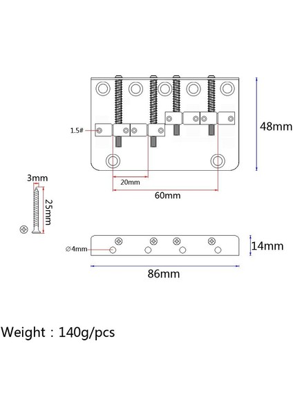 Metal Electric Bass Gitar Köprüsü, 86X48MM, Siyah (Yurt Dışından)