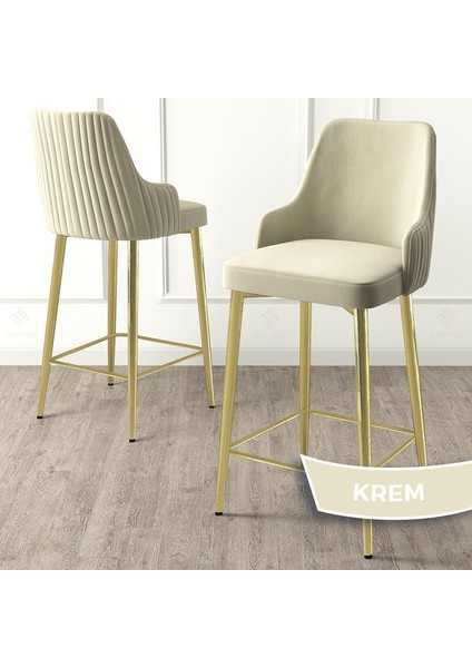 Concept Enox Serisi 1 Adet Mutfak Bar Sandalyesi Babyface Kumaş Gold Kaplama Metal Ayak