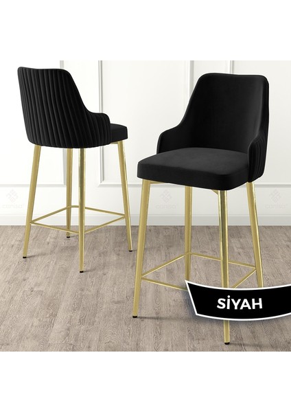 Concept Enox Serisi 1 Adet Mutfak Bar Sandalyesi Babyface Kumaş Gold Kaplama Metal Ayak