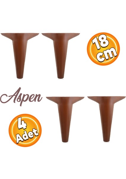 Aspen Lüks Mobilya Kanepe Koltuk Tv Ünitesi Baza Ayağı Ayakları 18 Cm Ahşap Desenli Ayak (4 Adet)