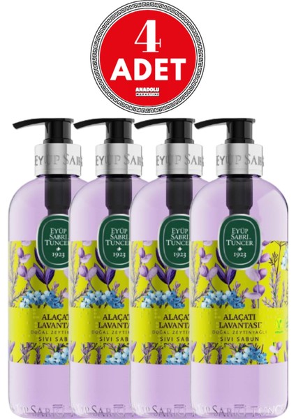 Alaçatı Lavantası Doğal Zeytinyağlı Sıvı Sabun 500 ml x 4 Adet