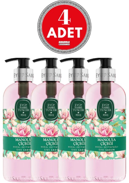 Doğal Zeytinyağlı Sıvı Sabun Manolya Çiçeği 500 ml x 4 Adet