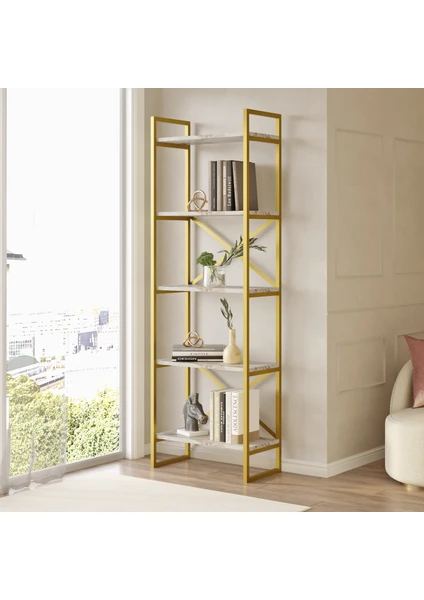 Voyage Gold Metal Kitaplık 5 Raflı 175CM Mermer Desen Vg3-Ge