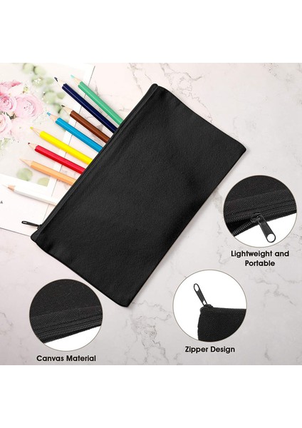 40 Adet Tuval Kalem Çantası Fermuarlı Makyaj Çantaları Boş El Sanatları Dıy (Siyah) (Yurt Dışından) modelleri