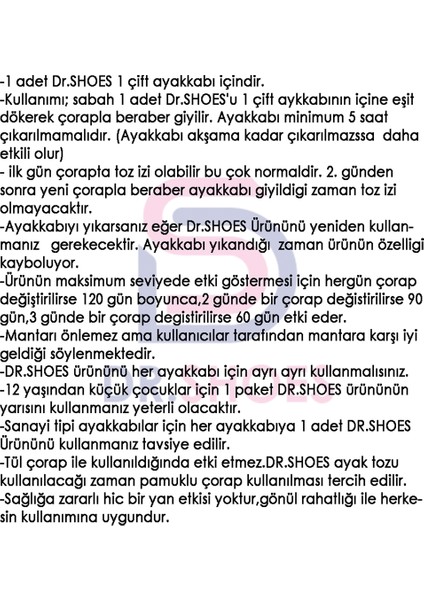 Dr. Shoes 10 Adet Ayakkabı Koku Giderici Toz 120 Gün Etkili