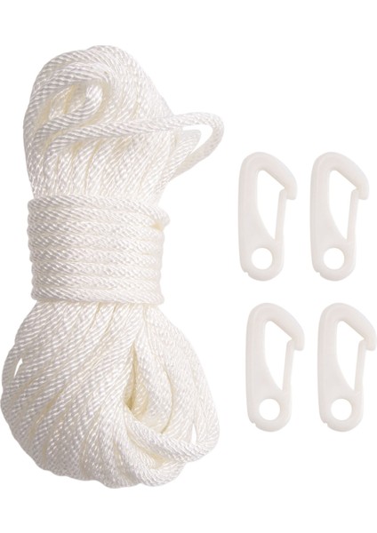 50 Feet x 1/4 Inç Bayrak Direği Halyard Halatı, 4 Adet Kanca Klipsli (Yurt Dışından)