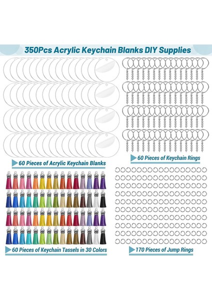Dıy Anahtarlık Zanaat Için Vinil Için 350 Adet Akrilik Şeffaf Anahtarlık (Yurt Dışından)