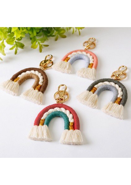 Makrome Gökkuşağı Anahtarlık, El Dokuması Anahtarlık, Boho Renkli, C (Yurt Dışından) fırsatları