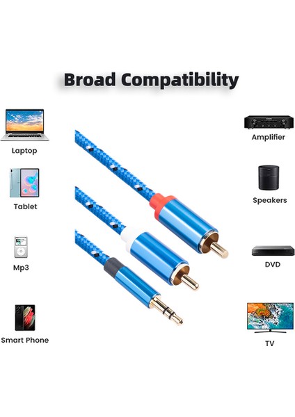 Rca Kablosu 3.5mm Jak Erkek - 2 Rca Erkek Kulaklık Bölücü Kablo, 1m (Yurt Dışından)