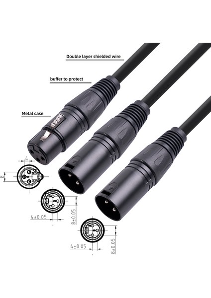 Xlr Ayırıcı Kablo, 3 Pinli Xlr Dişi - Çift Xlr Erkek Yama Y Kablosu (Yurt Dışından)