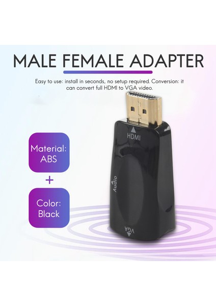 1080P HDMI Erkek - VGA Dişi Dönüştürücü, Ses Çıkışı N3 Siyah (Yurt Dışından) fırsatları