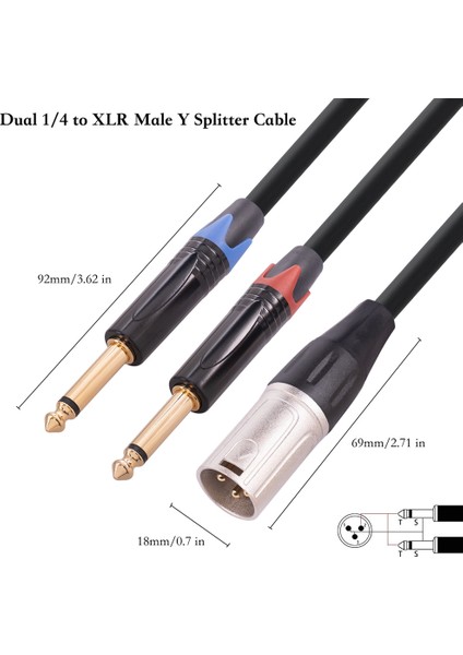 Xlr Erkek - Çift 6.35MM Fişli Ses Mikrofon Kablosu, 3,3 Feet/1 Metre (Yurt Dışından)