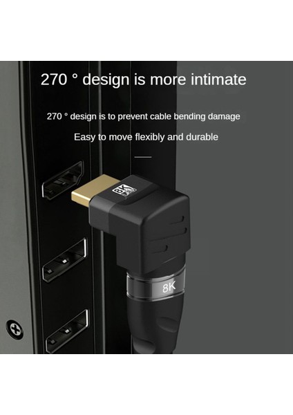 8k HDMI Uyumlu 270 Derece Sağ Açılı Adaptör Erkek - Dişi (Yurt Dışından)