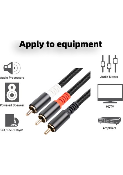 Rca Y Adaptörü Subwoofer Y Kablosu 1x Rca - 2x Rac Ses Kablosu, 2 Metre (Yurt Dışından)