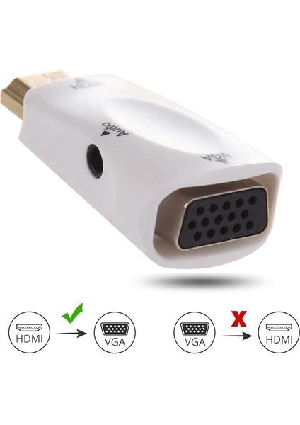 1080P HDMI Erkek - VGA Dişi Dönüştürücü, Ses Çıkışı N3 Beyaz (Yurt Dışından)