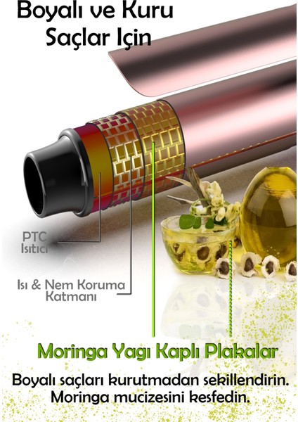 HRS-740 Boyalı Saçlara Özel Moringa Yağı Kaplı 40 Mm. Ultra Kalın Saç Maşası