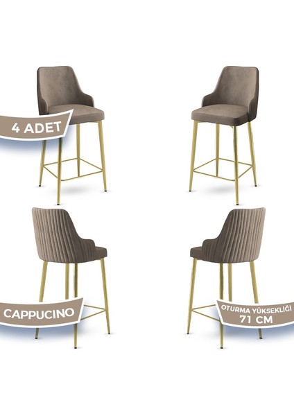 Concept Enox Serisi 4 Adet Mutfak Bar Sandalyesi Babyface Kumaş Gold Kaplama Metal Ayak