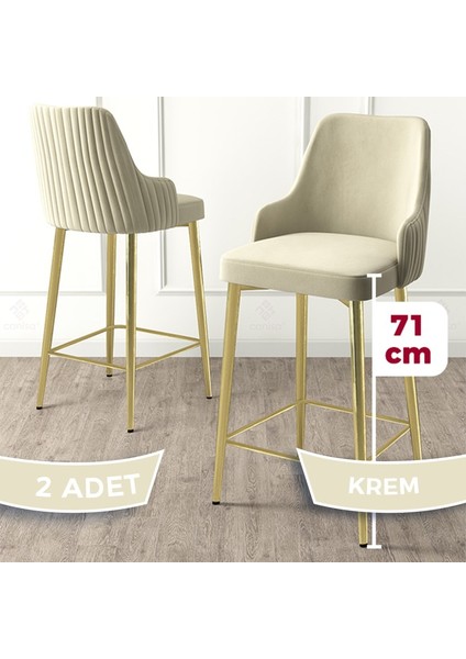 Concept Enox Serisi 2 Adet Mutfak Bar Sandalyesi Babyface Kumaş Gold Kaplama Metal Ayak