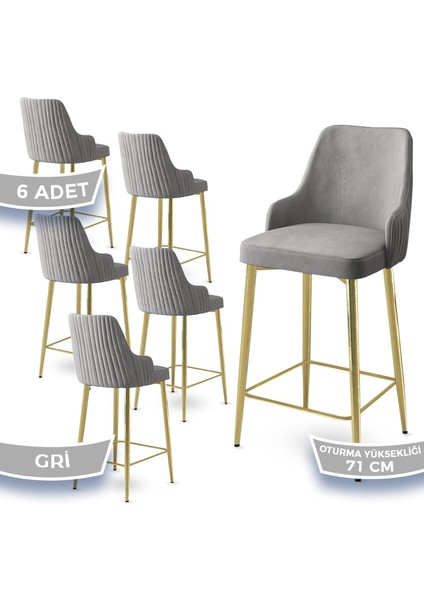 Concept Enox Serisi 6 Adet Mutfak Bar Sandalyesi Babyface Kumaş Gold Kaplama Metal Ayak