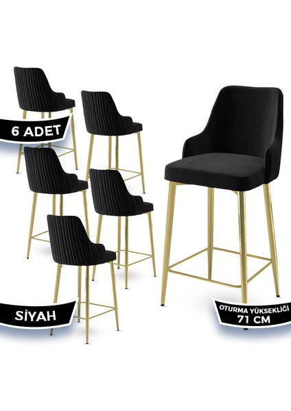 Concept Enox Serisi 6 Adet Mutfak Bar Sandalyesi Babyface Kumaş Gold Kaplama Metal Ayak