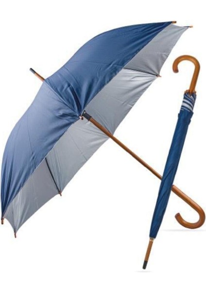 Ahşap Saplı Büyük Boy Lacivert Baston Şemsiye