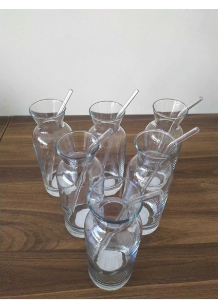 Village Cam Pipetli Meşrubat Bardağı Limonata Süt Şişesi 6 Adet