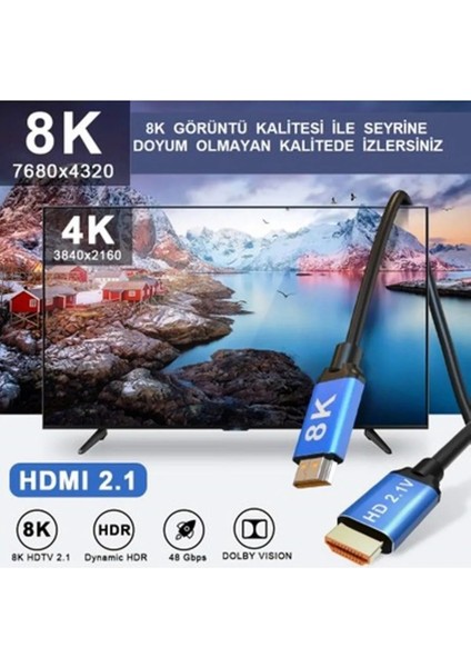 2.1 Kablo 8K 60Hz 4K 240Hz 165Hz 144Hz 120Hz 48Gbit/s Yüksek Hızlı, HDMI Kablo 2.1 Ultra HD eARC HDR 10+ HDCP 2.3 Dolby Vision VRR TV/PS5/PS4/ Xbox Series X/Monitör ile uyumlu (3M) fiyatları