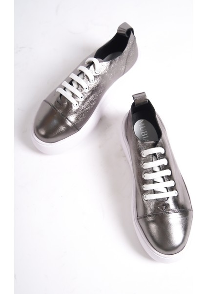 MB6303-BC Kadın Kalın Taban Beyaz Çelik Hakiki Deri Sneaker & Spor Ayakkabı
