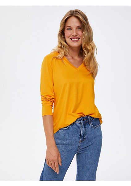 V Yaka Uzun Kol T-Shirt 67022