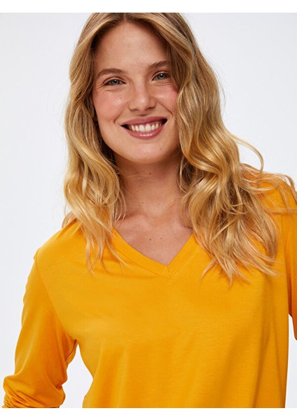V Yaka Uzun Kol T-Shirt 67022