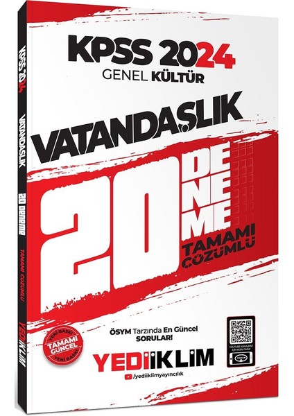 Yediiklim Yayınları 2024 KPSS Genel Kültür Vatandaşlık Tamamı Çözümlü 20 Deneme