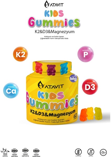 D3 K2 Magnezyum Kalsiyum Fosfor Gummies Kids