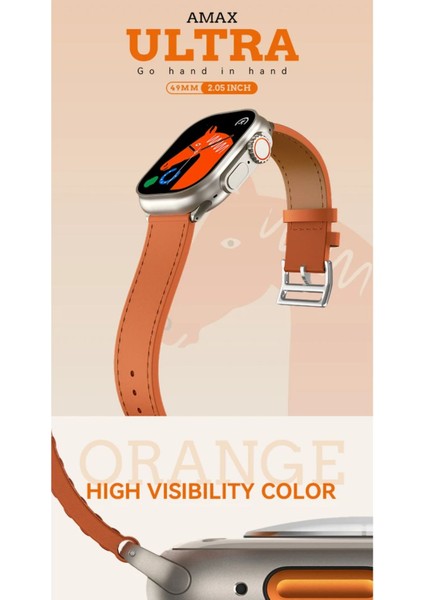 Watch 8 Amax Ultra Uyumlu 49MM Akıllı Saat Vidalı Çift Kordon Kilitli Deri Kordon modelleri