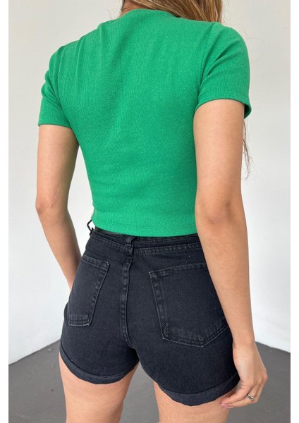 Kadın Fitilli Crop Bluz