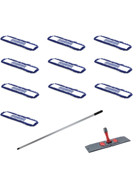 Orlon Mavi Statik Toz Mop Takımı Seti - 60 Cm. - 10 Adet Mop + Mop Tutucu + Sap - 1 Takım