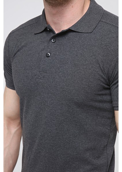 Polo Yaka Pamuk T Shirt Erkek Antrasit Melanj fiyatları