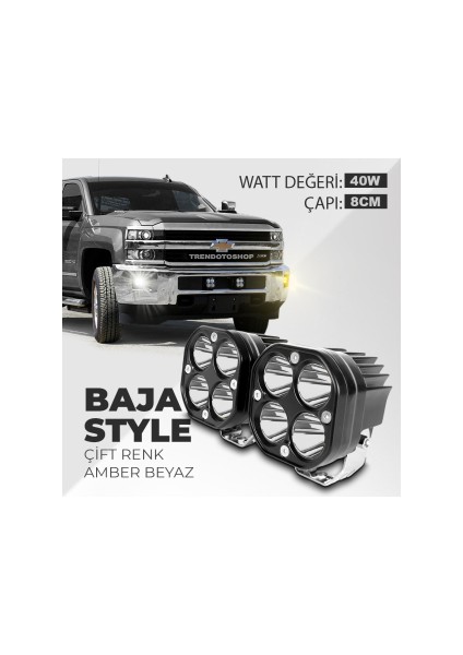 40W Baja Style 8 cm Amber-Beyaz Ultra Parlak LED Projektor Off Road LED Lamba 2li