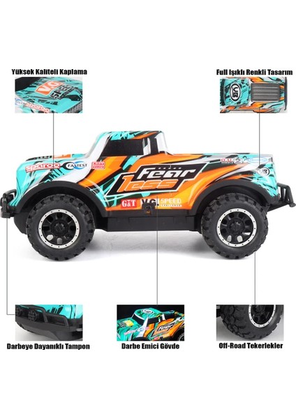 Full Fonksiyon LED Işıklı Gövde 1:24 Off Road Şarjlı Uzaktan Kumandalı Yarış Arabası Turkuaz