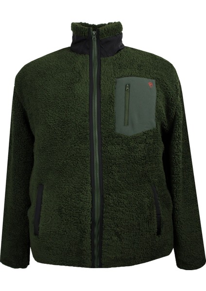 Erkek Büyük Beden Dik Yakalı Peluş Sweat Haki Yeşil