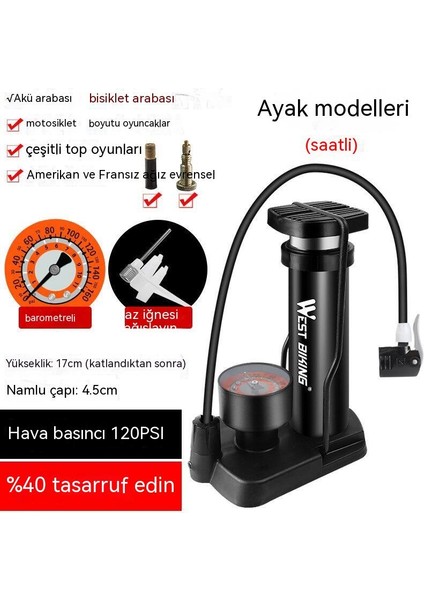 Bisiklet Pedalı Pompası Yüksek Basınçlı Taşınabilir Dağ Bisikleti Pompası Elektrikli Araba (Yurt Dışından)