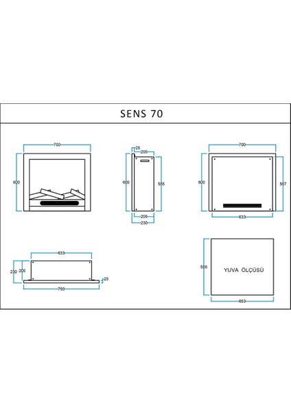 Sens 70 Elektrikli Şömine