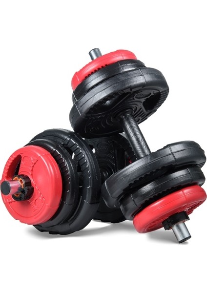 21 kg (2X10,5KG) Multifonksiyonel Plate Dambıl Seti Kırmızı -Siyah