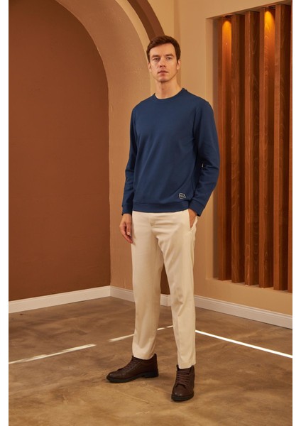 Erkek Comfort Fit Basic Düz Sweatshirt Lacivert MARS26