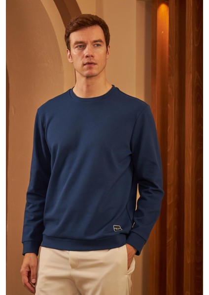 Erkek Comfort Fit Basic Düz Sweatshirt Lacivert MARS26