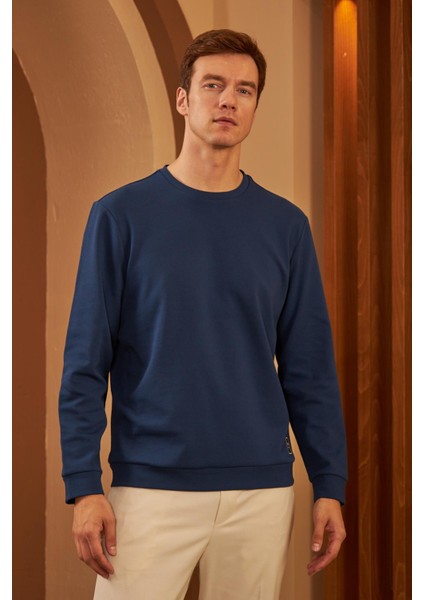 Erkek Comfort Fit Basic Düz Sweatshirt Lacivert MARS26