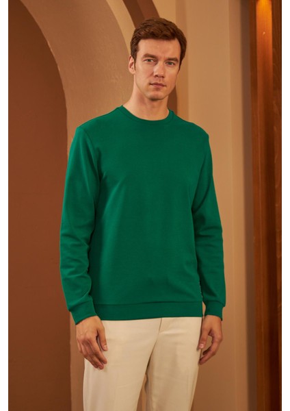 Erkek Comfort Fit Basic Düz Sweatshirt Yeşil MARS26