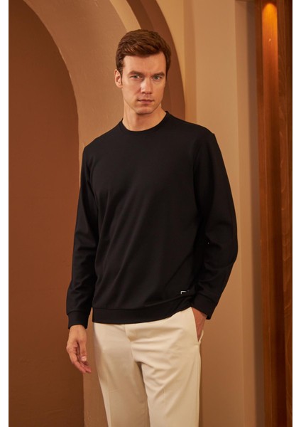 Erkek Comfort Fit Basic Düz Sweatshirt Siyah MARS26